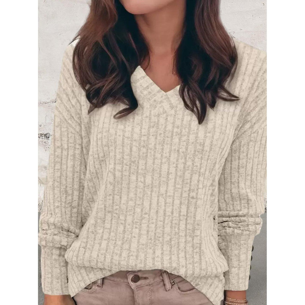 Long Sleeve V-neck Soft And Stretchy Fall Knit Sweater