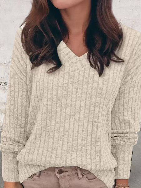 Long Sleeve V-neck Soft And Stretchy Fall Knit Sweater