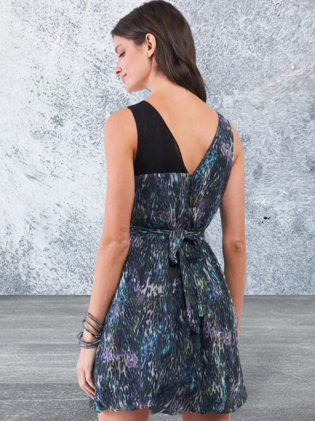 Sleeveless Mesh V-neck Mini Dress