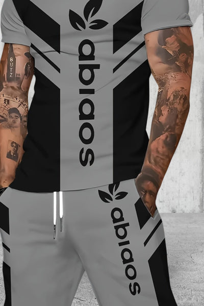 Men's Short Sleeve 2pcs Outfit Leaf Logo Athletic Set