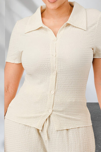 Shot Sleeve Textured top and pants set