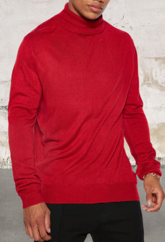 Men's Long Sleeve Red Turtleneck Sweater