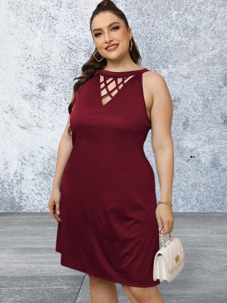 Plus Size Cutout Round Neck Sleeveless Dress