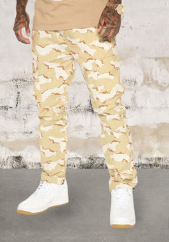 Men's camo elastic waistband printed cargo pants