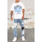 Mens Straight Leg Denim Patch Jeans