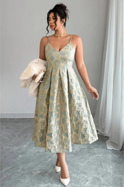 Plus Size Jacquard Elegant Spaghetti Strap Dress