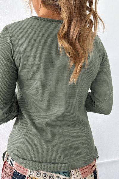 Long Sleeve Waffle Ribbed Lace Top