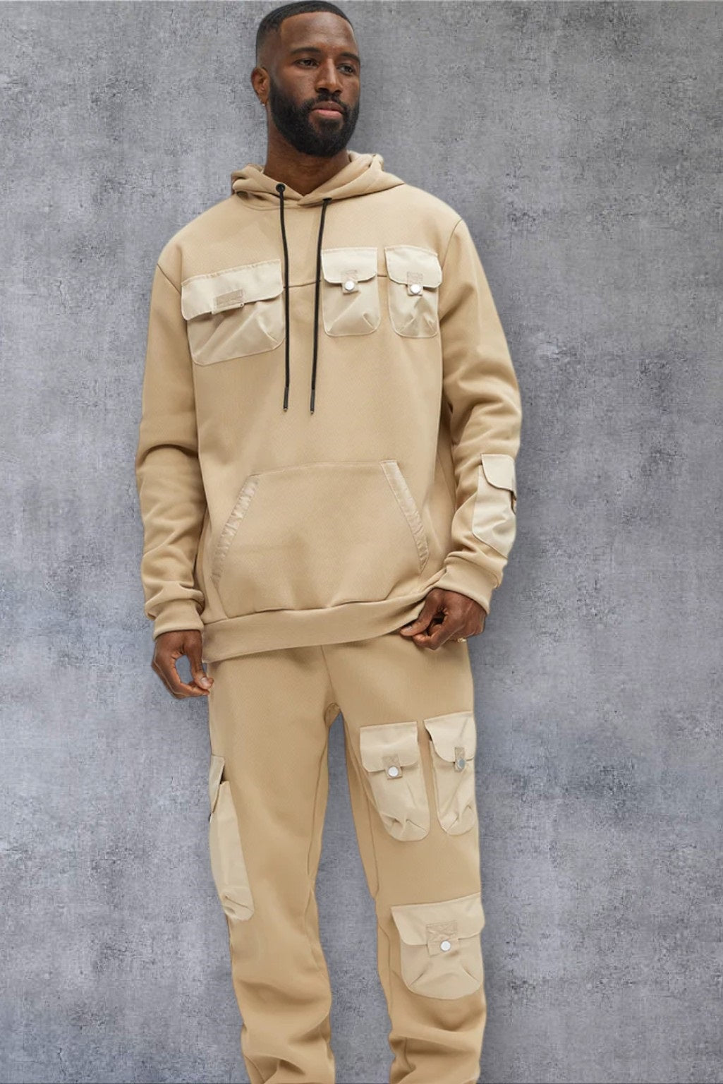 Men's Pullover Long Sleeve stylish Chest Packets hoodie