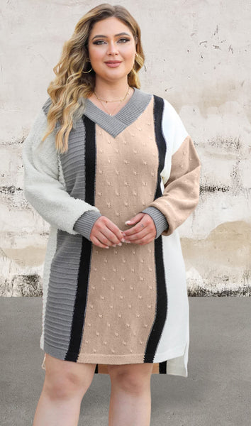 Plus Size Color Block Sweater Dress