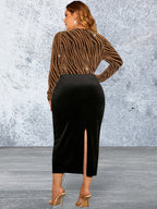 Plus Size V-Neck Long Sleeve Slit Dress