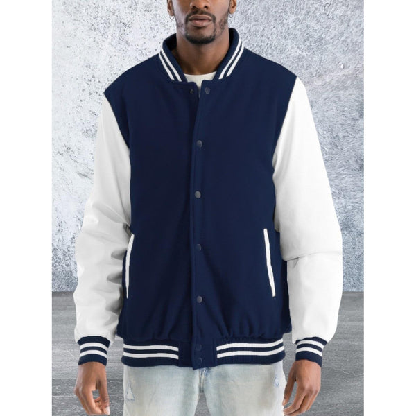 Men's Button Front Melton Letterman's Varsity Jacket