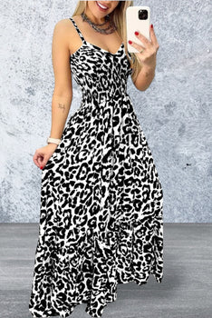 Leopard Print Spaghetti Strap Maxi Dress