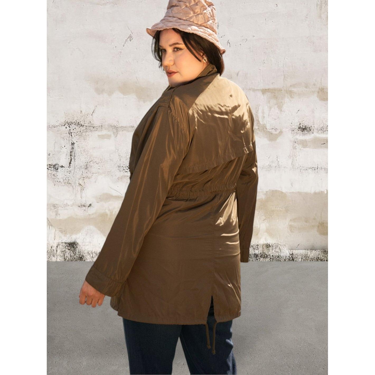 Plus Size Light Weight Zip Up And Button Down Fall Coat
