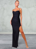 Spaghetti Strap Front Slit Sweetheart Neckline Dress