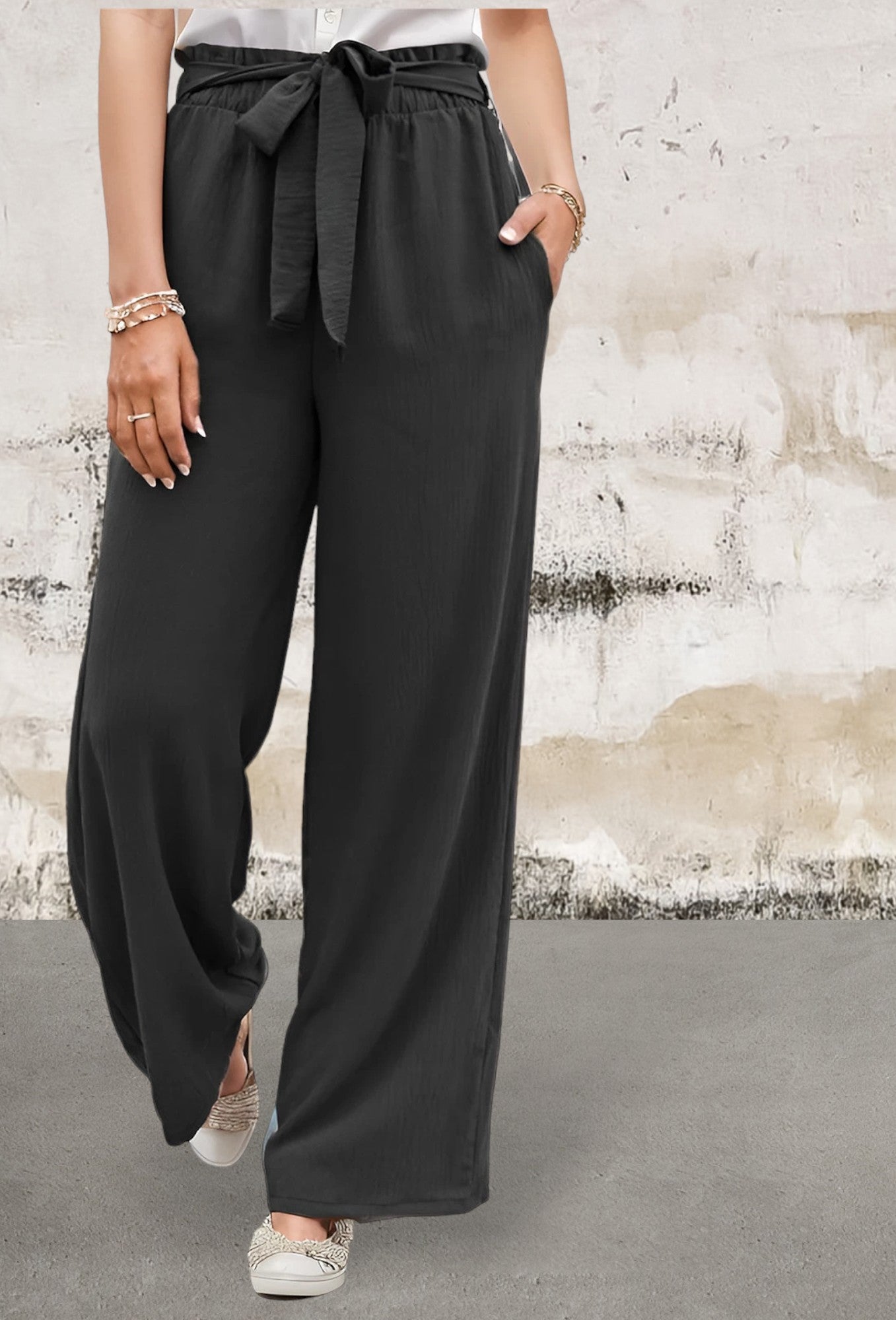 High Rise Elastic Waist Palazzo Pants