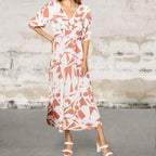 Printed Surplice Balloon Sleeve Dress