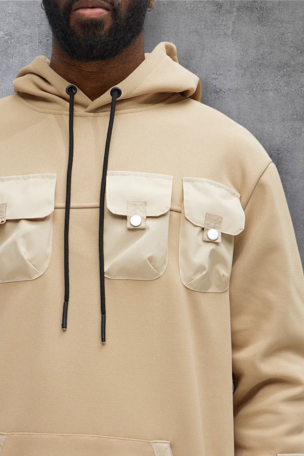 Men's Pullover Long Sleeve stylish Chest Packets hoodie