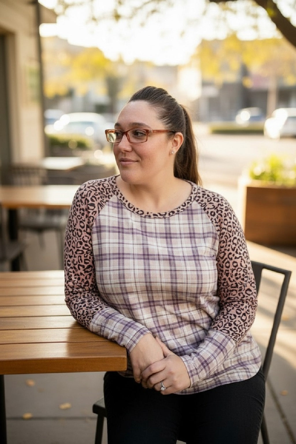 Plus Size Long Sleeve Plaid Top