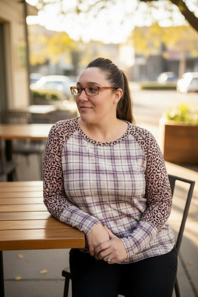 Plus Size Long Sleeve Plaid Top