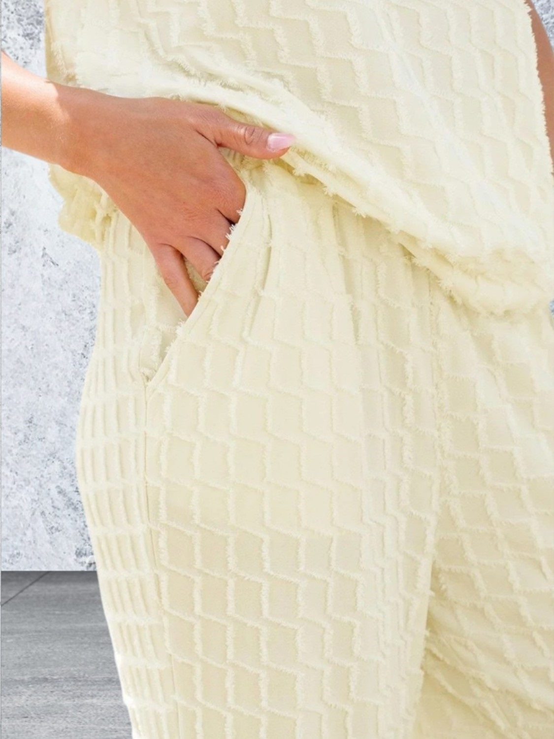 Short Sleeve Lattice Textured Casual Two Piece Set