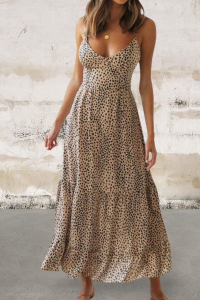 Sleeveless Animal Print Scoop Neck Midi Cami Dress