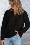 Women's Black Zip Neck Knitted Sweater