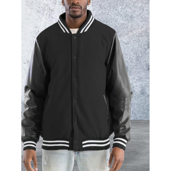 Men's Button Front Melton Letterman's Varsity Jacket