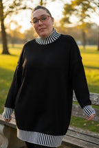 Long Sleeve Striped Trim Sweater Dress