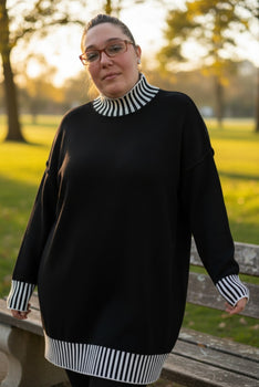 Long Sleeve Striped Trim Sweater Dress