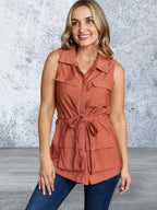 Women's Sleeveless Collared Button Down Top