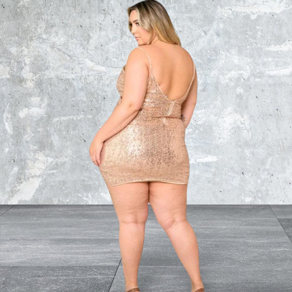 Plus size sleeveless v-neck sequins short dress