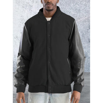 Men's Button Front Melton Letterman's Varsity Jacket