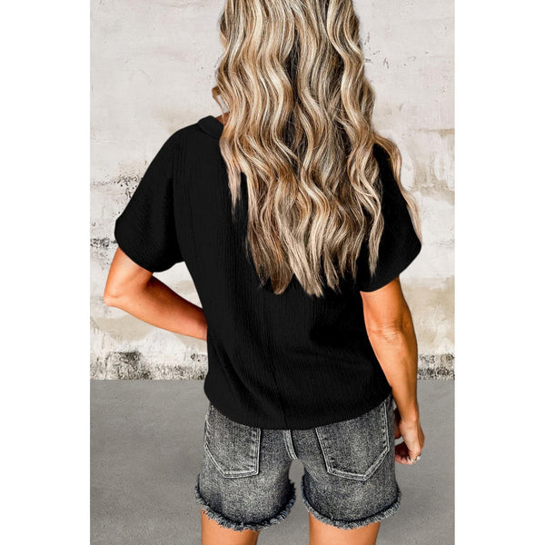 Black Short Wide Sleeve V Neck Top