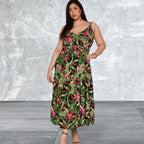 Plus Size Sleeveless Leaf Print Dress