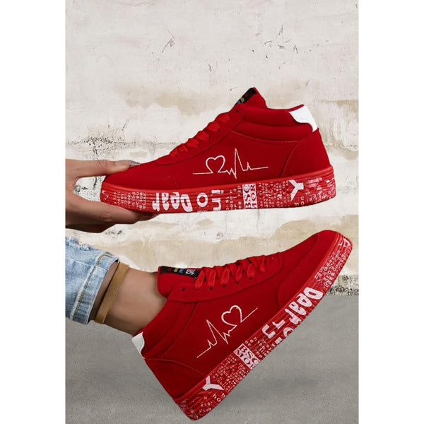 Womens Heart Print Love Charm Sneakers