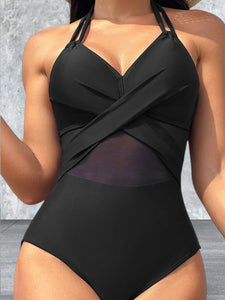 Crisscross Halter Neck One-Piece Swimwear