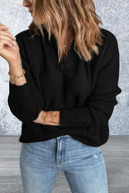 Women's Black Zip Neck Knitted Sweater