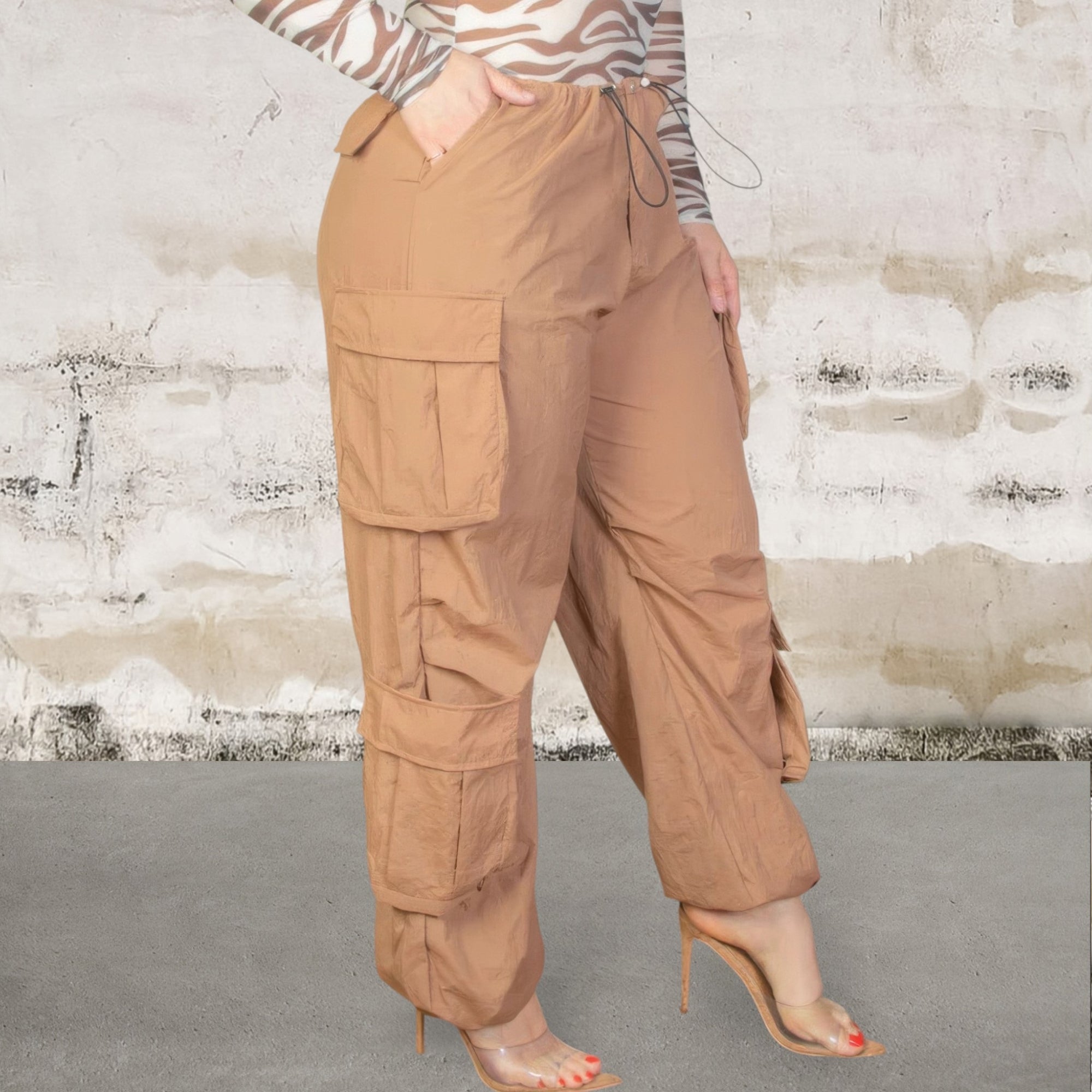 Plus Size Flap Pockets Drawstring Ruched Cargo Pants