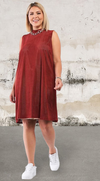 Plus Rust And Nude Illusion High Neck Swing Dress