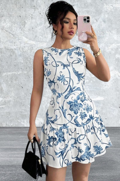 Floral Print Sleeveless Mini Dress