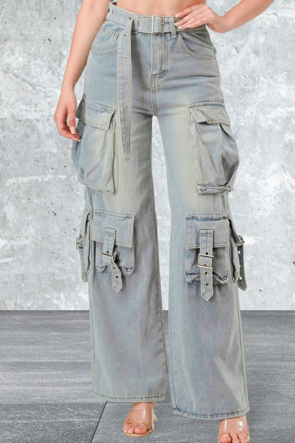 Women's Belted Denim Cargo Jean