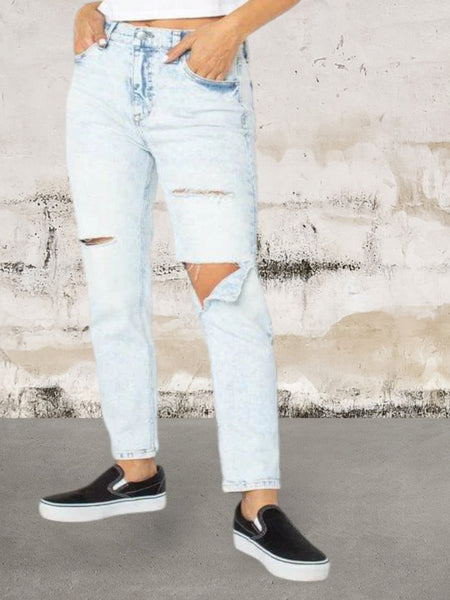 Women's junior high rise denim ripped jeans