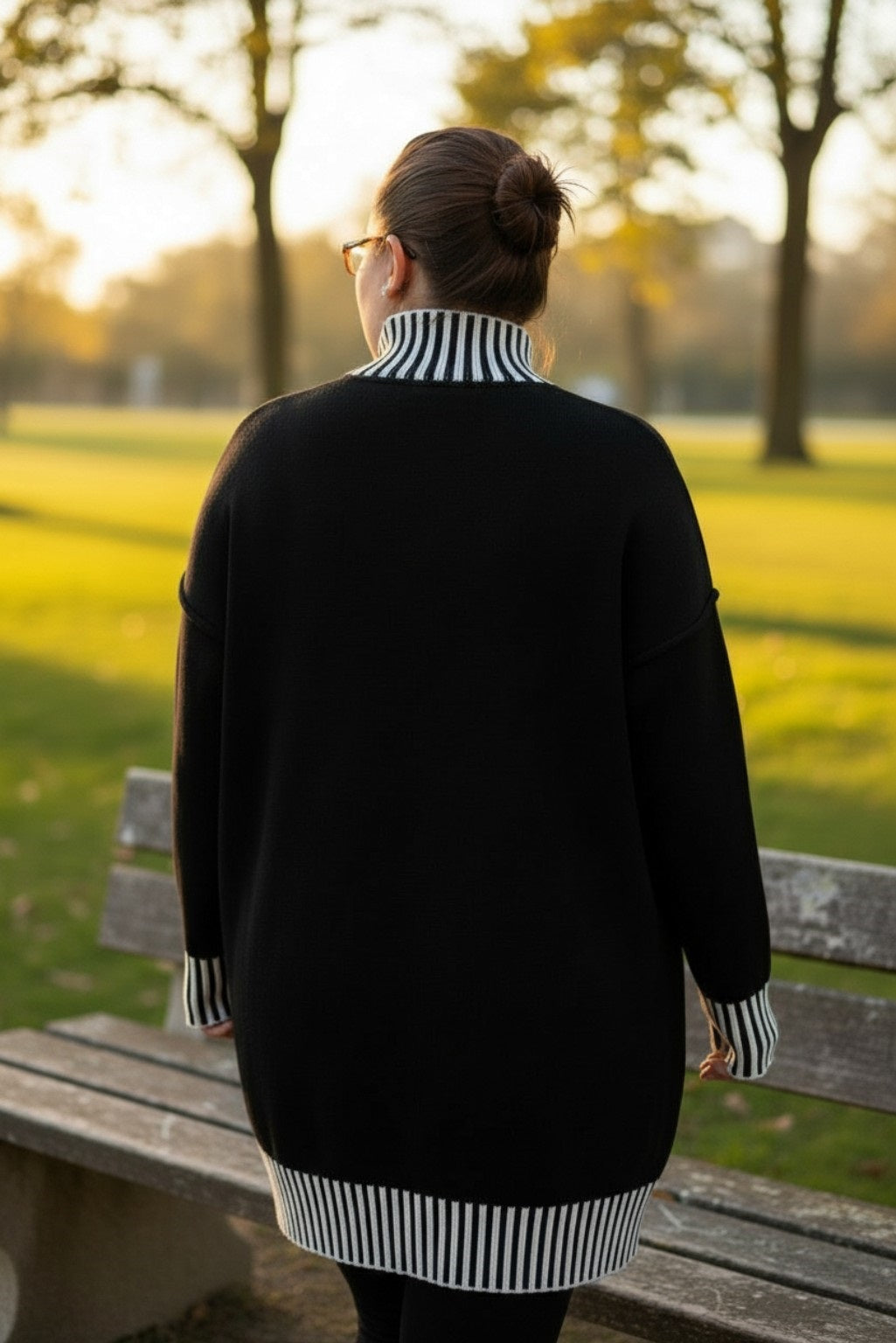 Long Sleeve Striped Trim Sweater Dress