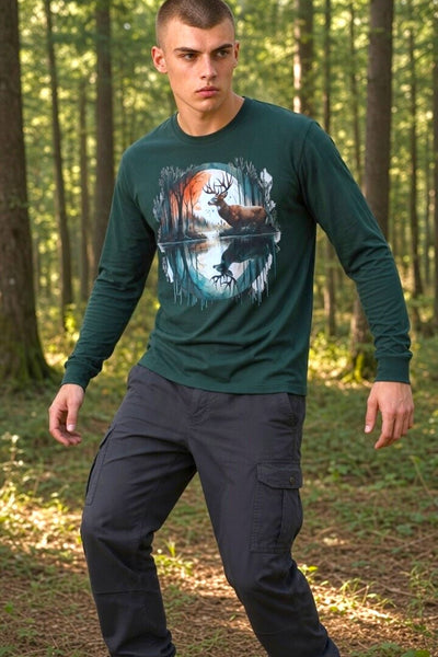 Men Long Sleeve Reindeer Graphic T-Shirt