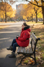 Women's Buckle Belt Detachable Fuzzy Faux Fur Hood Red Puffer Coat
