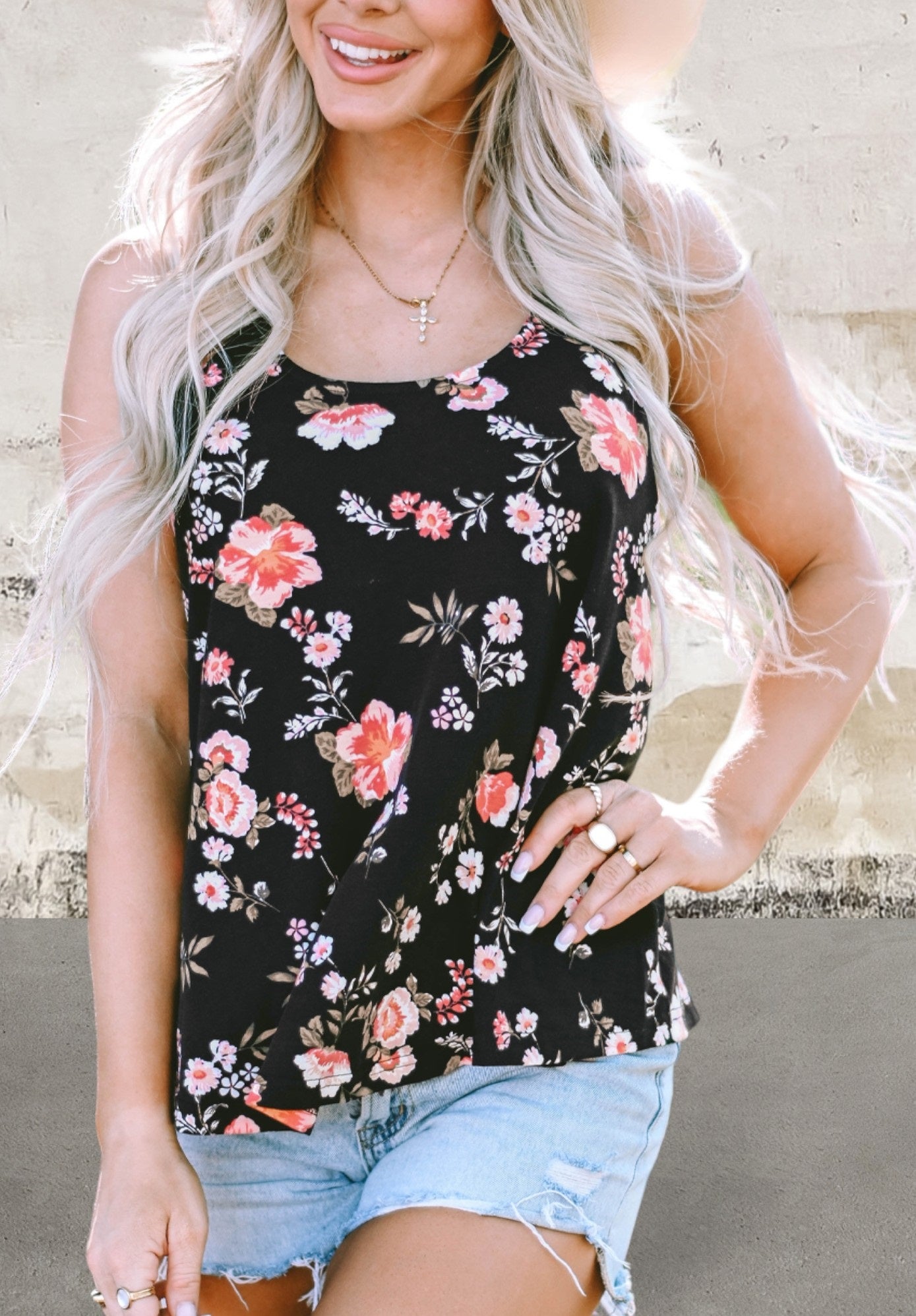 Floral Spaghetti Straps Strappy Back Top