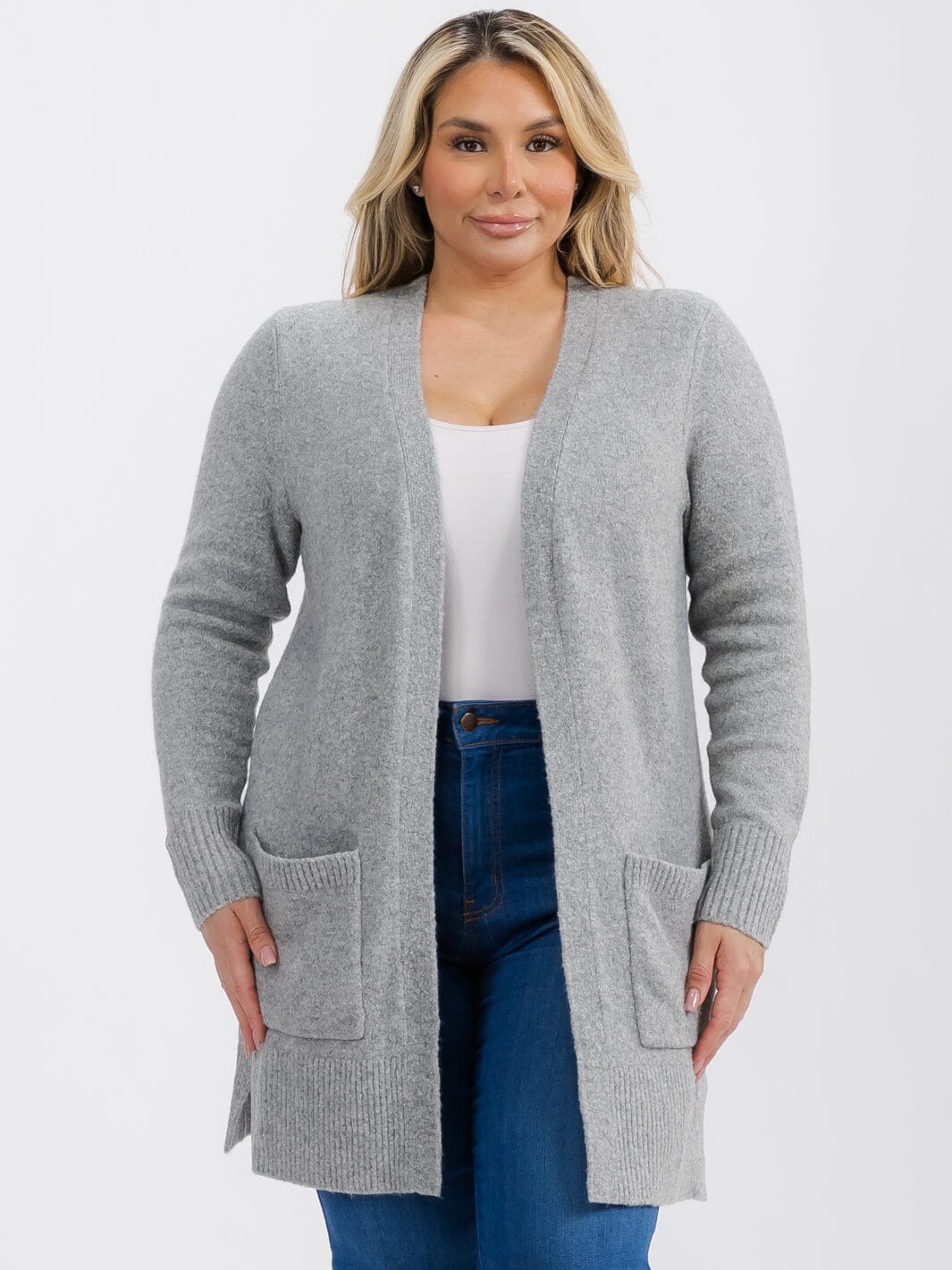 Plus Size Long Sleeve Open Front Cardigan