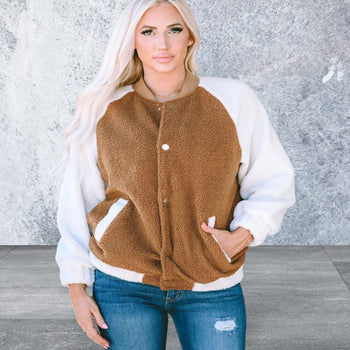 Women's Plus Size Snap Button Sherpa Jacket