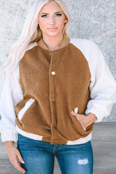 Women's Plus Size Snap Button Sherpa Jacket