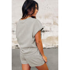 Gray Shiny Bunny Patch Textured Short Outfit